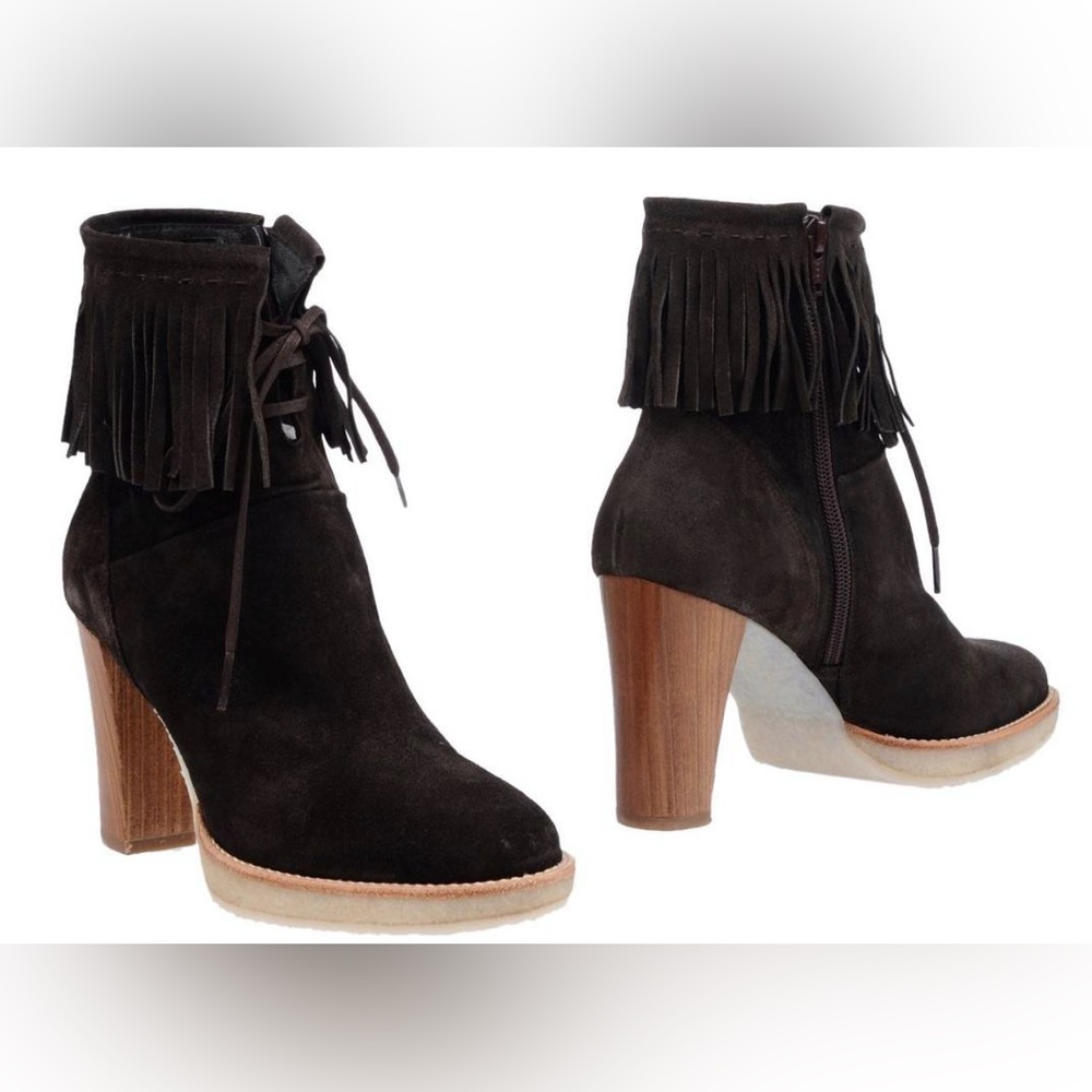 Dark brown suede fringe boots